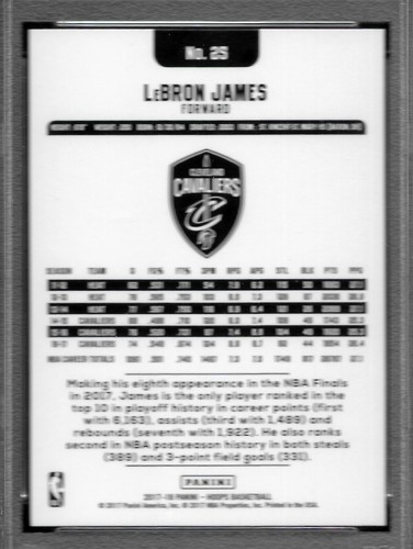 2017 PANINI HOOPS BASKETBALL CARD #25 LEBRON JAMES PSA 10 CLEVELAND CAVALIERS - Picture 5 of 5