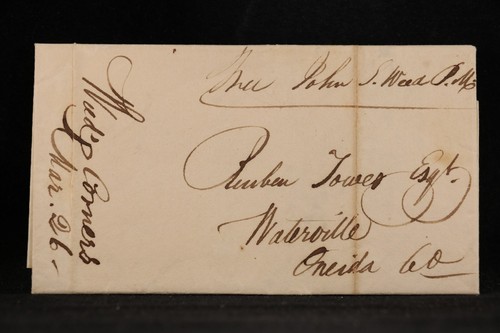 NY: Weed's Corners 1827 Stampless Cover, Ms, Postmaster Free, DPO Saratoga Co