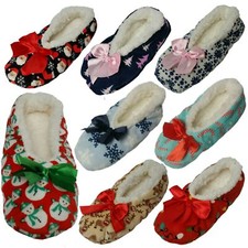 ladies Women's Christmas Slipper Socks Sherpa Fleece Lined Dots Gripper One Size