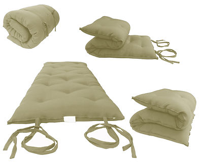 Tan Twin Traditional Japanese Floor Rolling Futon Mattresses, Tatami, Mats