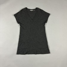 Vince Short Sleeve V Neck Sweater Dress Wool Cashmere Medium Gray Pockets Mini