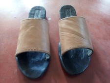 New women's black and brown genuine leather handmade slippers.