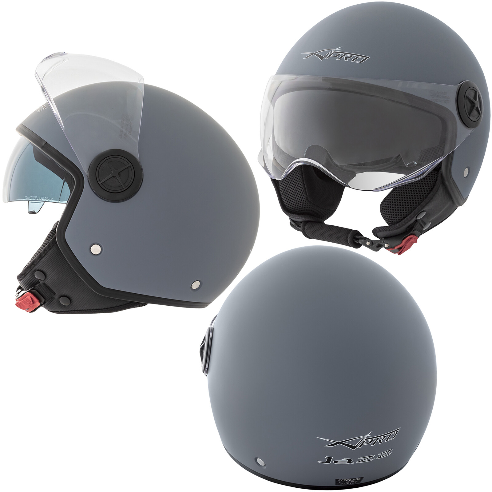 Jet Helmet Motorcycle Open Sun Visor Scooter Scratchproof ECE 22-06 Matt Grey XL