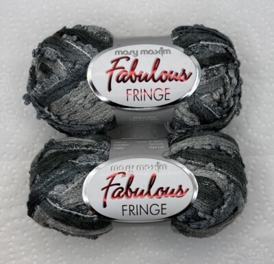 Mary Maxim Fabulous Fringe Yarn 2 Skeins 749-102 Greys Galore 3.5oz/100g 22 Yd