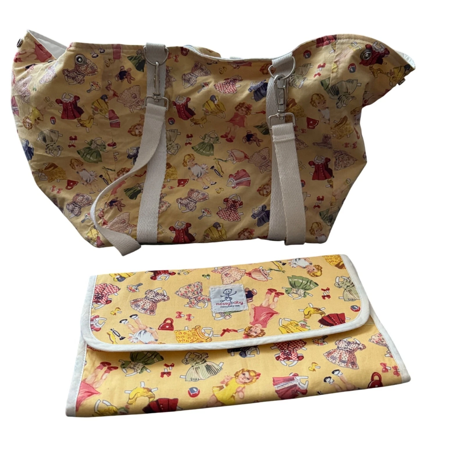 Messy Baby Diaper Bag & Changing Mat Set - Vintage Style Yellow Print