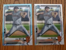 2021 Bowman Draft 2 card lotEric Silva SKY BLUE REFRACTOR, & Base Refractor 