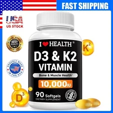 Vitamin D3 + K2, 10000 IU Vitamin D3 + 200 mcg Vitamin K2,Supports Bone & Heart 