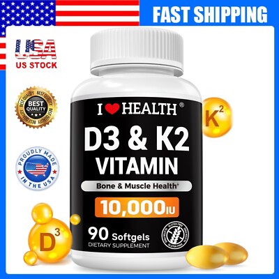 Vitamin D3 + K2, 10000 IU Vitamin D3 + 200 mcg Vitamin K2,Supports Bone & Heart 