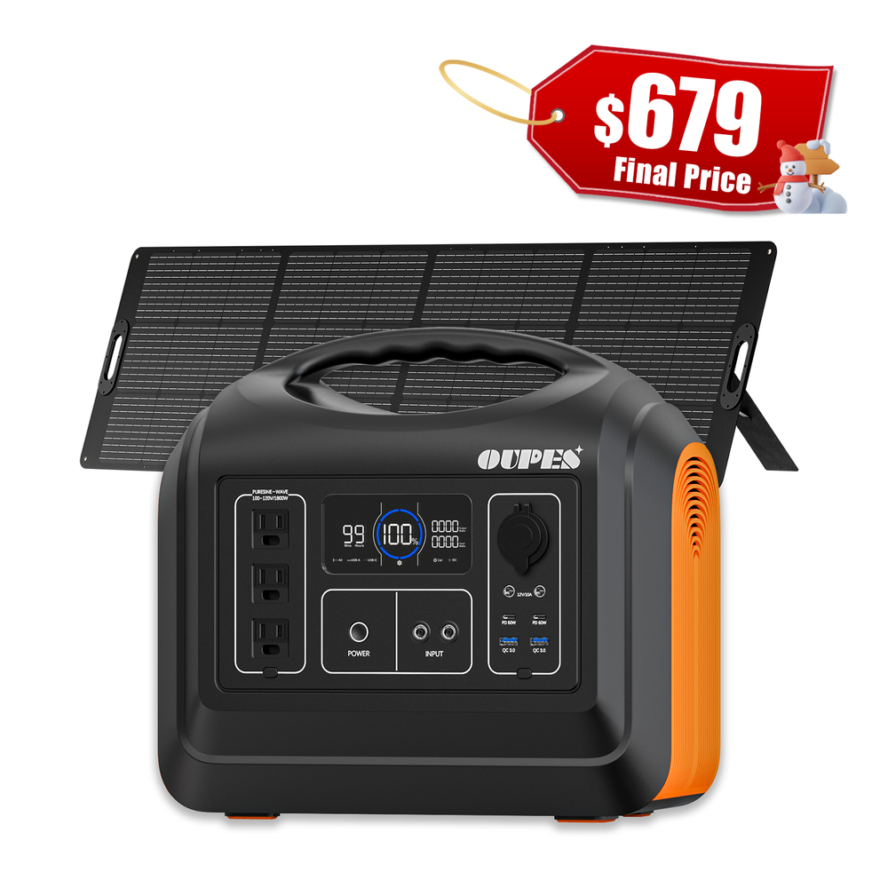 OUPES 1800w Power Station 1800W/1488Wh Solar Generator+240W Solar Panel Camping