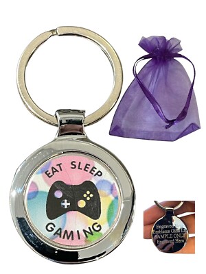 Personalisierter Beta-Schlüsselanhänger Eat Sleep Gaming (A) im Geschenkbeutel