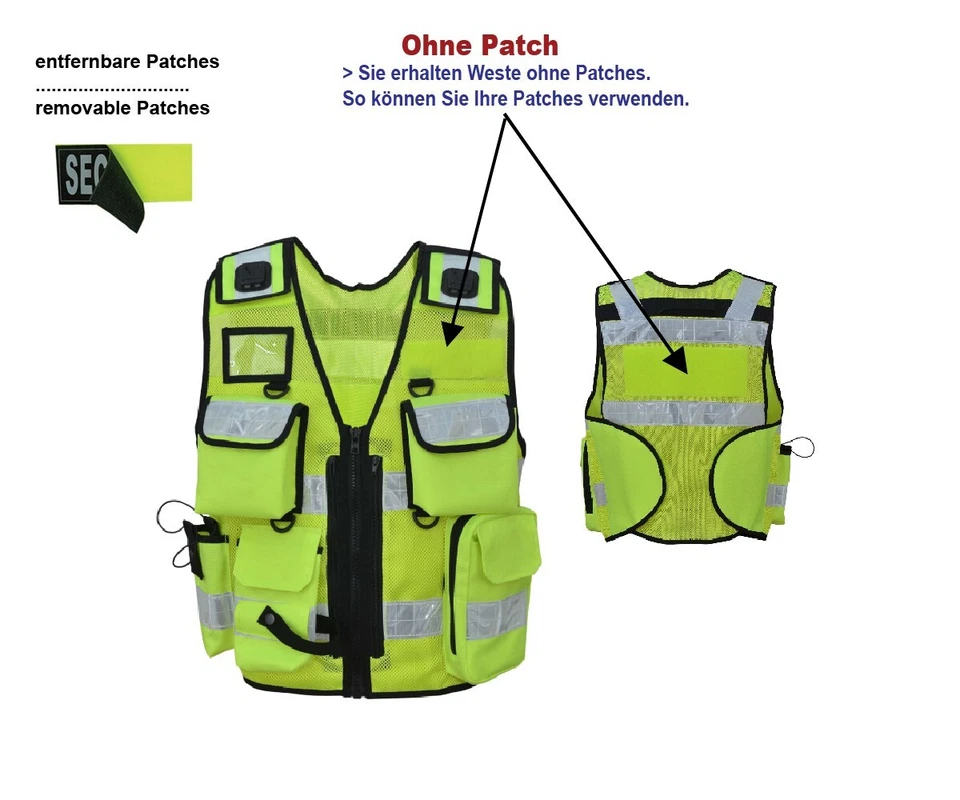 Neu 1213 Gelb Reflektierende Sicherheitsweste Security m. kostenlosen 2x Patches - Bild 3 von 4