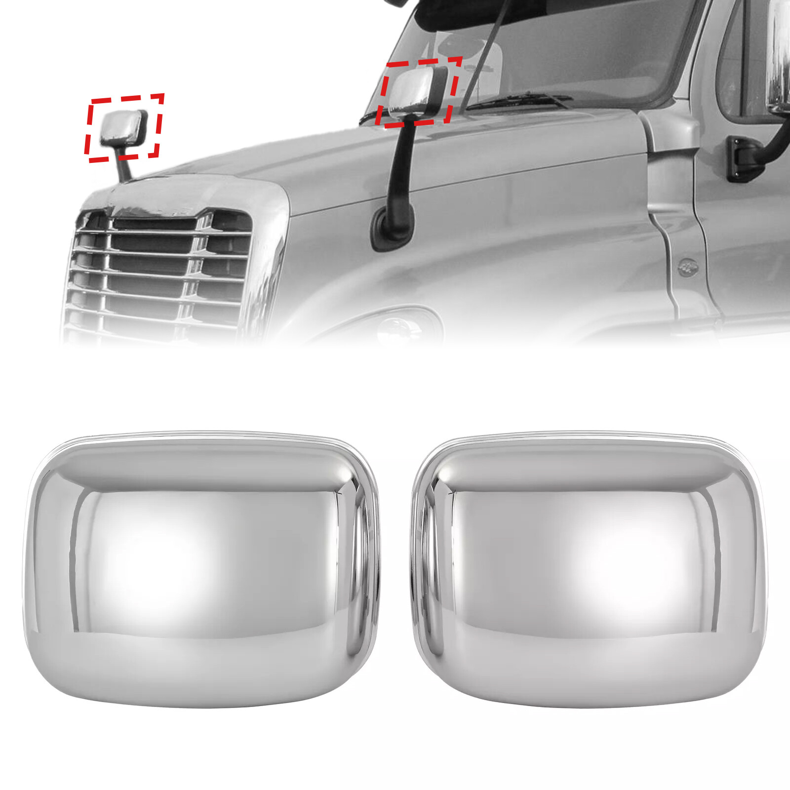 Chrome Hood Mirror Cover Left & Right Side For Freightliner Cascadia 2008-2017