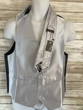 NEW Men's Hisdern XS Formal Silver Black Vest  Tie j139