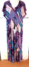 STYLE & CO PATCHWORK PRINT V-NECK ELASTIC EMPIRE WAIST LONG MAXI DRESS SIZE L
