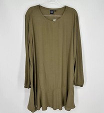 Gap Flounce Hem Dress Long Sleeve Swing Olive Green NWT Women’s Size XXL
