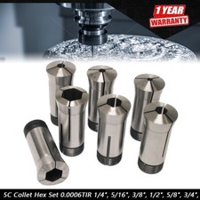 5C Collet Hex Set 0.0006TIR 1/4", 5/16", 3/8", 1/2", 5/8", 3/4", 7/8" 7PC US