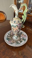 Capodimonte porcellana - brocca e piatto raffiguranti drago putti diavolo - Rari
