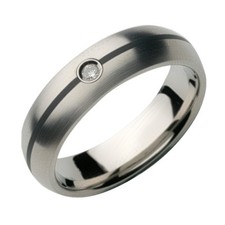 Titanium Ring Black Enamelled Diamond Engagement Wedding 6mm Band