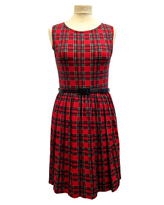 Ladies Tartan Print Skater Dress Womens Check Party Short Dress Sizes8-12