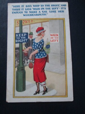 Comic Postkarte ''Hier steht 'Rechts halten' ...'' verschickt Bromyard 1923 2411