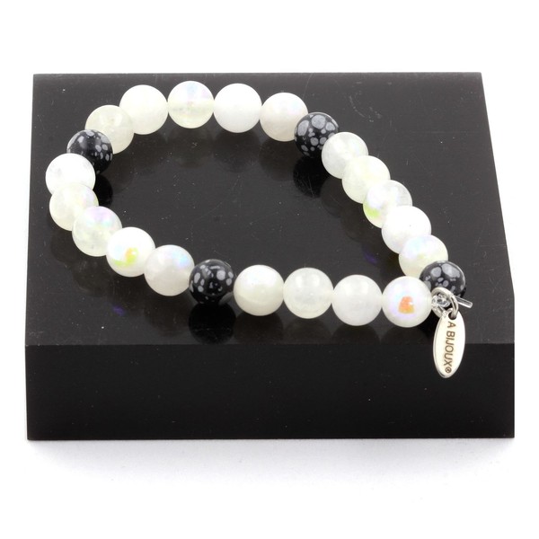 Steine Und MinéRaux. Armband Perlen Stein Mond + Obsidian -Flocken- Neig-image