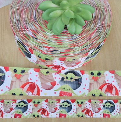 7/8 & 1.5'' (1 YD) Baby Yoda Grosgrain Ribbon Star Wars Grogu Valentine Ribbon