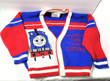 Vtg Thomas the Train Sweater Varsity Stripes V-Neck Cardigan Size 7 Doe Spun EUC