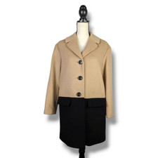 Talbots Womens Long-sleeve Color Block Trench Coat Jacket Black & Tan Size 8p