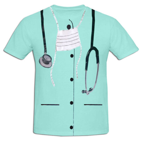 New Men Surgeon Doctor Printed T-Shirt MD Zombie Fancy Dress Halloween Costume - Afbeelding 1 van 1