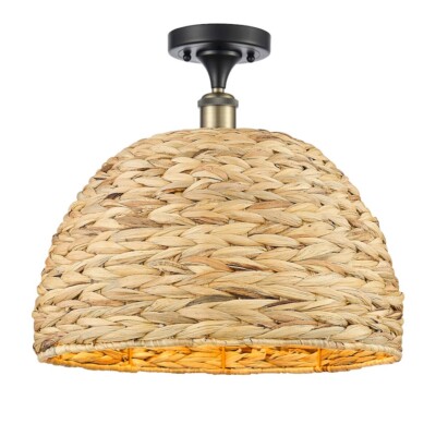Innovations Woven Rattan 1Lt 16'' Semi-Flush, BKB/Nat - 516-1C-BAB-RBD-16-NAT