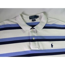 Polo Ralph Lauren Shirt XL Blue White Striped Short Sleeve Pony Preppy Classic