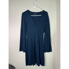 American Eagle Flare Sleeve Dark Blue Teal Midi Dress Size Small