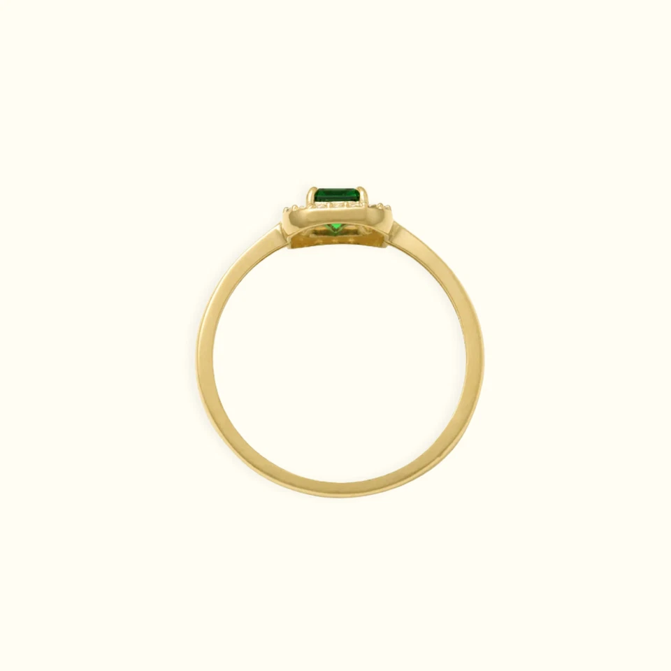 9ct Solid Yellow Gold Halo Green Ring Emerald-Cut with CZ Accents - Gift for Her - Image 2 of 4
