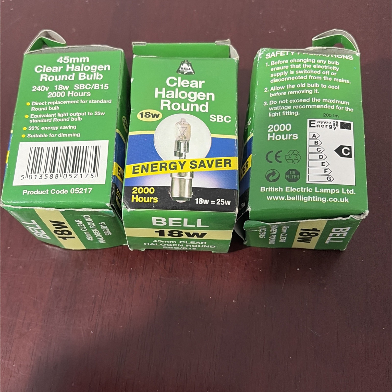 3x 18W (=25w) Halogen Clear Round Mini  SBC/B15 45mmBulb Lamp R68