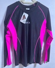 Women's Long Sleeve swim shirt - Black  Pink Athletic Compression Shirt - L