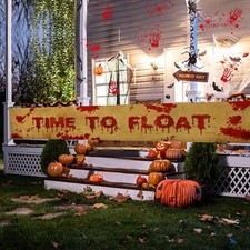 Halloween Decorations, Bloody Banner Yard Sign Burlap Horror Time to Float Banne