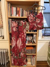 New Adrianna Papell Burgundy Silk Floral Embroidered Tank Maxi Skirt Set SZ.8