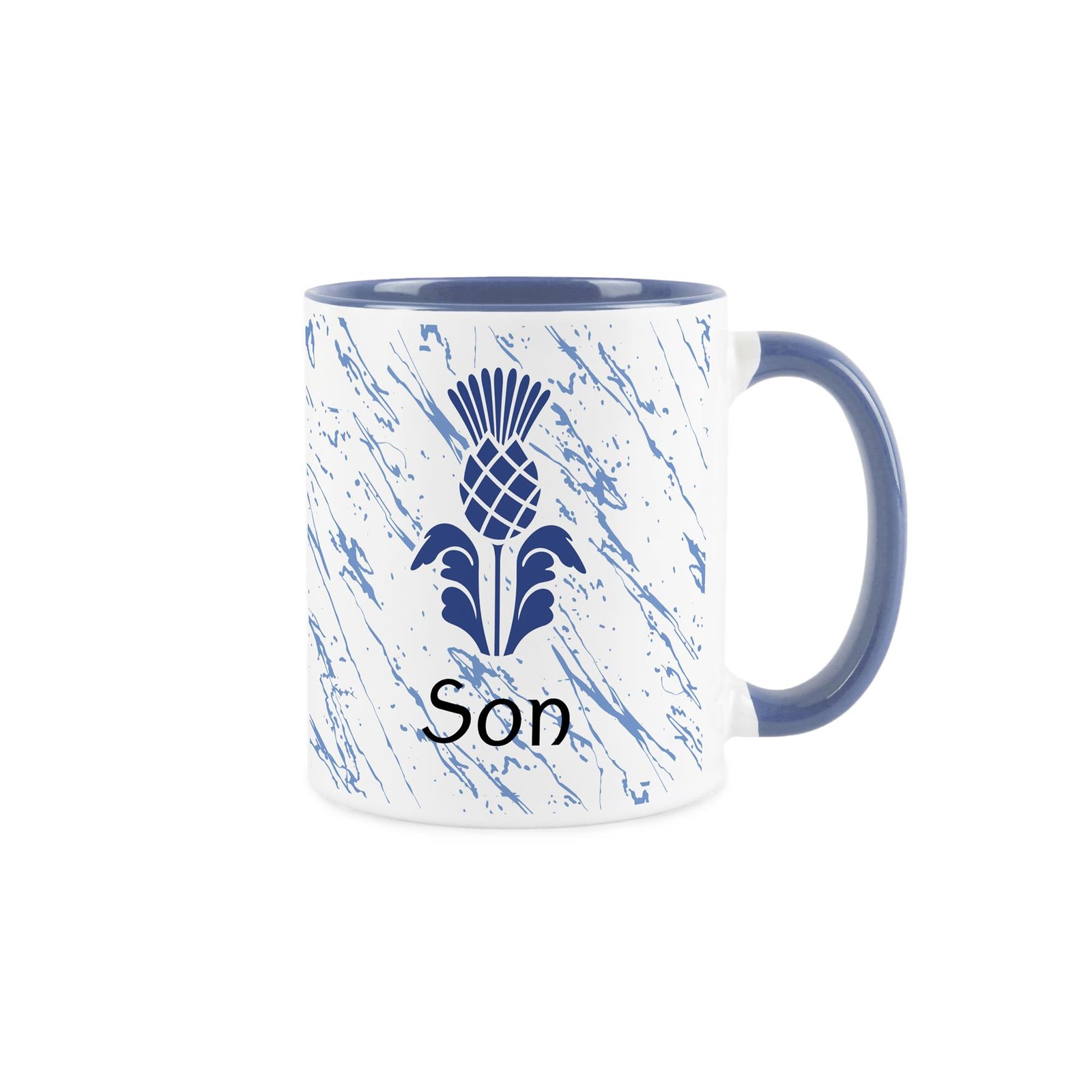 Scottish Thistle Son Mug - Blue & White Scotland Gift Family Ceramic Cup