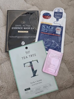 New Set of 4 Korean Face Masks Snail Tea Tree NMF Collagen Mixed Bundle