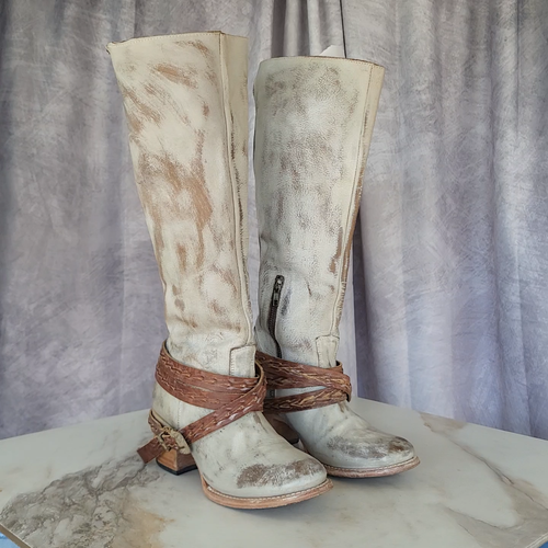 FreeBird by Steven CANON Distressed Belted Knee High Boots Women's Size 8 Tan - Video 1 of 1