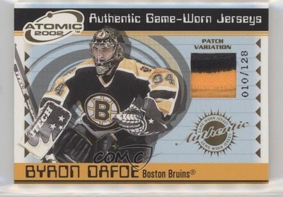 2001-02 Pacific Atomic Game-Worn Jerseys Patch 10/128 Byron Dafoe #3 Patch 2d8