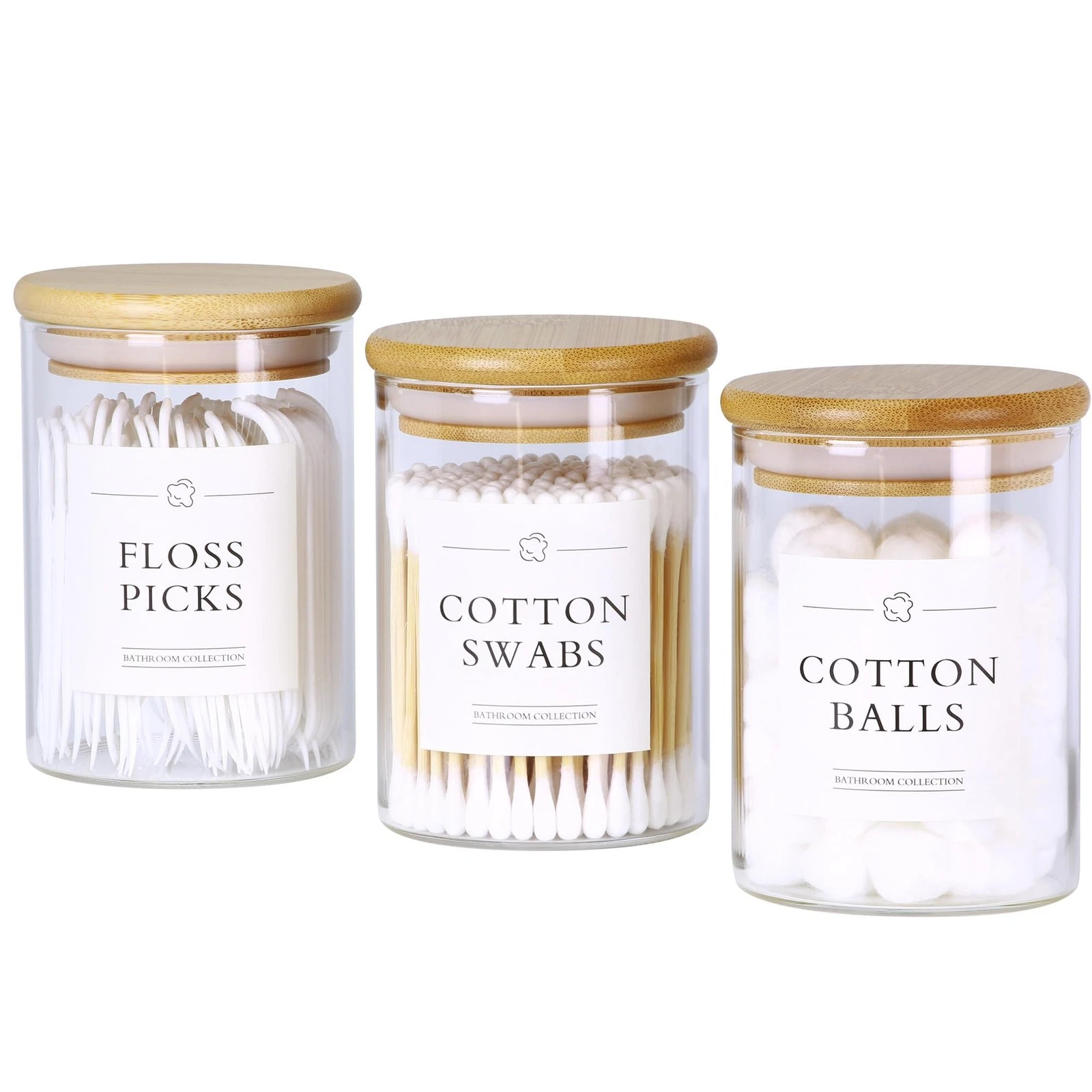 3 Pack Qtip Holder Dispenser - Glass Apothecary Jars with Lids, Cotton Ball P...