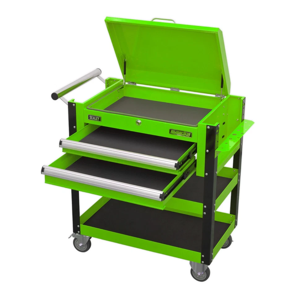 Sealey AP760MHV 2 Locking Drawers&2 Shelves Mobile Green Tool Trolley Box Chest - Image 4 of 4