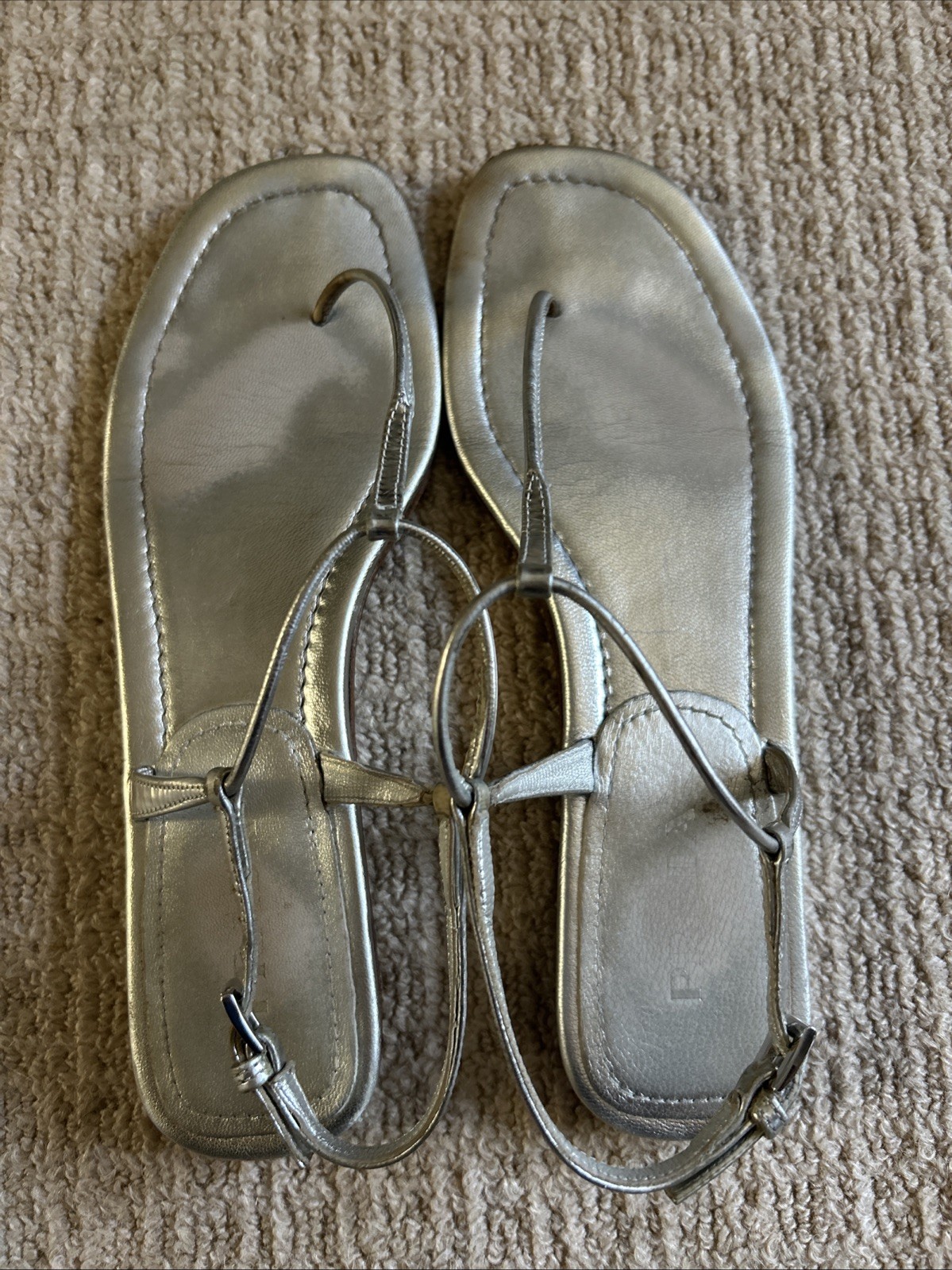 PRADA T-Strap Sandals ~Silver ~39.5
