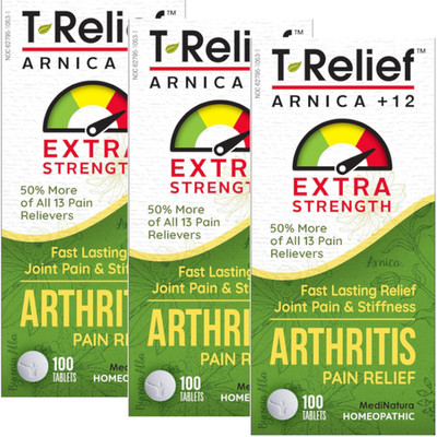 MediNatura T-Relief Arnica +12 Arthritis Extra Strength 100 Tablets Each (3 Pack