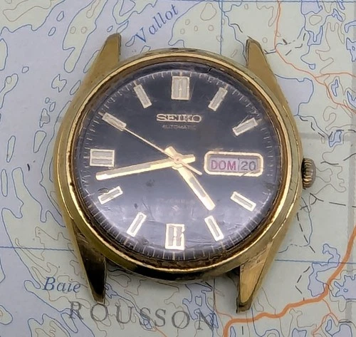 Vtg Seiko Automatic 6309-8019 Black Dial Men's Day Date Watch - RUNNING