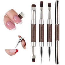 Nail Art Clean up Brushes, Dual-End French Tip Brush 3PCS Set - Flat/Oval/Angled