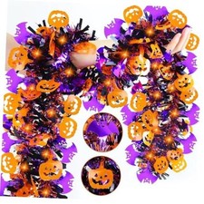 33ft Halloween Decorations,4in Wide Vehequny Tinsel Garland, 5-Layer with