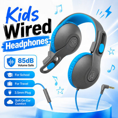 JLab Studio 2 Wired Kids Headphones 85dB Volume Safe 3.5mm On-Ear School Travel