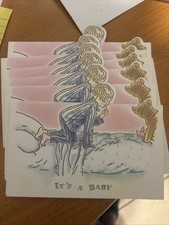 Classic Winnie the Pooh birth baby announcements 6 Vtg Michel Co Disney Cards